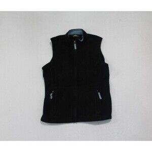 Eddie Bauer Men Black Fleece Vest Mock Neck Full Zip